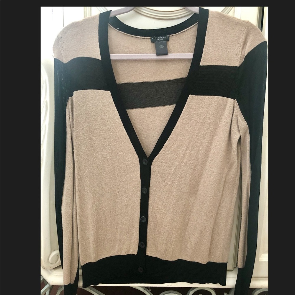 Ann Taylor Taupe & Black Mesh Cardigan M